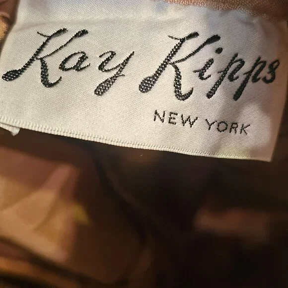 Vintage 1960's Kay Kipps New York Sheer Flowy Tan Polka Dot Evening Maxi Dress - Picture 9 of 10